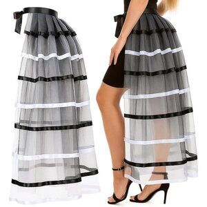 Steampunk Victorian Lace Tutu Skirt Women's Costume Black White Maxi